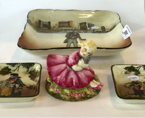 A mixed group of ceramics to include a Royal Worcester figure of a girl 'Rose', together with two Royal Doulton seriesware pi