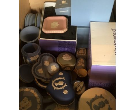A large collection of assorted 20th Century Wedgwood Jasperware items to include trinket box, bowls, boxed items, etc.