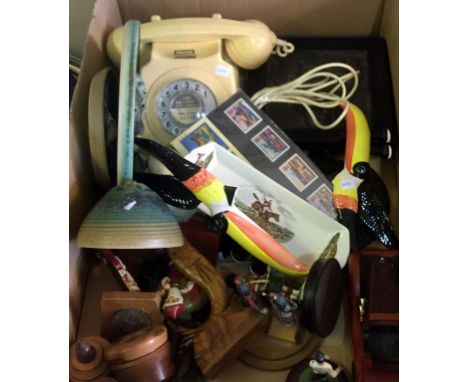 A mixed lot of assorted items to include vintage bakelite telephone, Guinness advertising toucans, assorted treen items, etc.