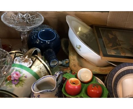 Three boxes of assorted ceramics and glassware to include a Carltonware Leaf pattern condiment set, Aynsley Orchid Gold patte