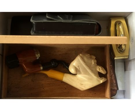 A mixed lot of assorted smoking related items, to include meerschaum pipe, lighters etc.