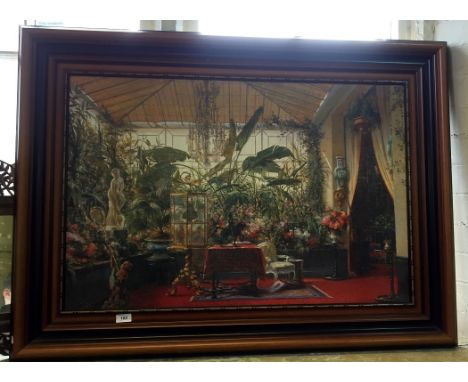 A substantial oleograph depicting an interior orangery After the Antique.