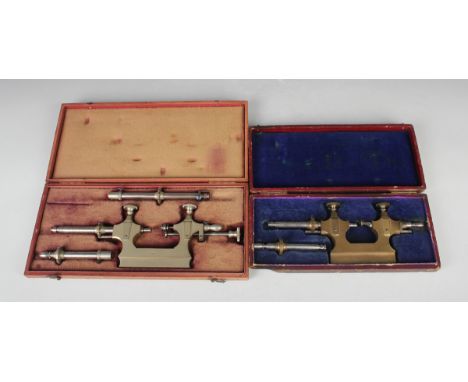 A late 19th century Swiss watchmaker's 'Tour a Pivoter' Jacot tool, length 23.5cm, within fitted leather case, together with 