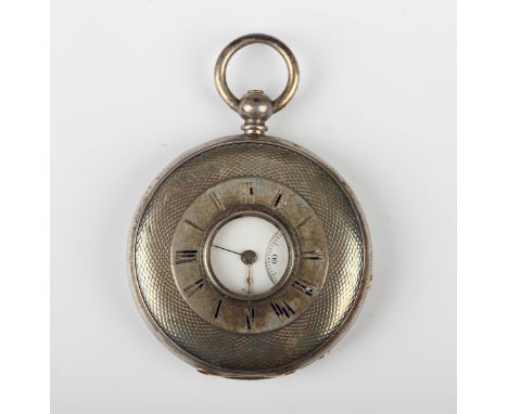 A Continental silver half hunting cased keywind gentleman's pocket watch, the white enamelled dial with black Roman hours and