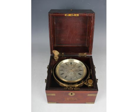 A mid-19th century marine chronometer, the two day chain fusee movement with maintaining power and bimetallic compensated bal