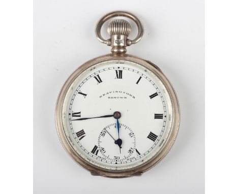 A silver circular cased keyless wind open-faced gentleman's pocket watch, the Swiss jewelled movement detailed 'The Renown', 