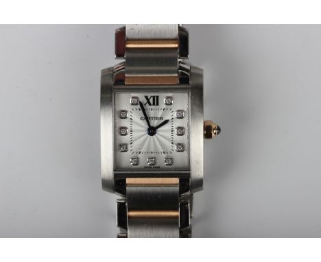 A Cartier Tank Française quartz stainless steel lady's bracelet wristwatch with quartz movement, the signed silvered dial wit