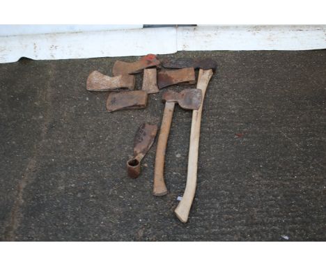 A collection of hand axes and axe heads. Good range of sizes with some stamped, qty 7 approx.