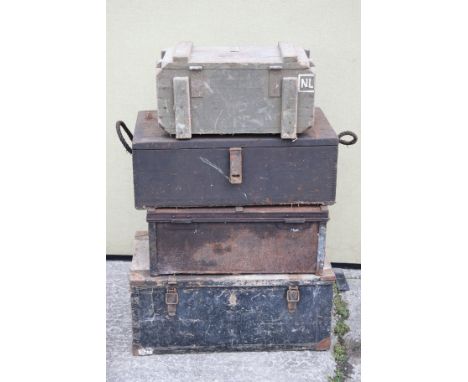Four wooden storage boxes. Noting ammunition box etc.