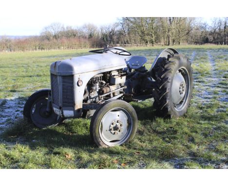 A Ferguson T20 tractor. 1955 petrol TVO, runs and drives, new battery, PTO used for topping last year in original condition, 
