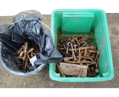 A collection of galvanised metal gate hinges. Approximately 70 pairs, L13cm. 