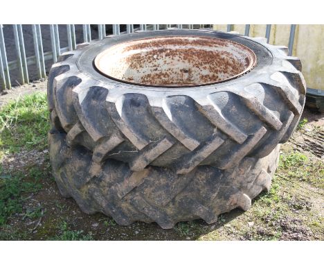 A pair of tractor wheels and tyres. Stomil-Olsztyn 136 R 28