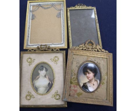 A Paris porcelain portrait miniature and three gilt metal frames