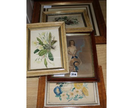 Four Victorian watercolours and one of a girl portrait print 19 x 23cm