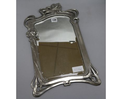 An Art Nouveau pewter mirror by Argentor of Vienna