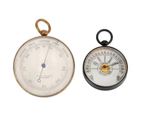 Pocket Aneroid Barometer, &amp; Damp Meter/Hygrometer, The barometer engraved ,M Pillischer, London', with rotating bezel, sc