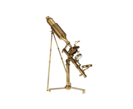 English, c.1825, unsinged but attributed to Tully, London, the microscope stands in a large folding tripod base supported in 