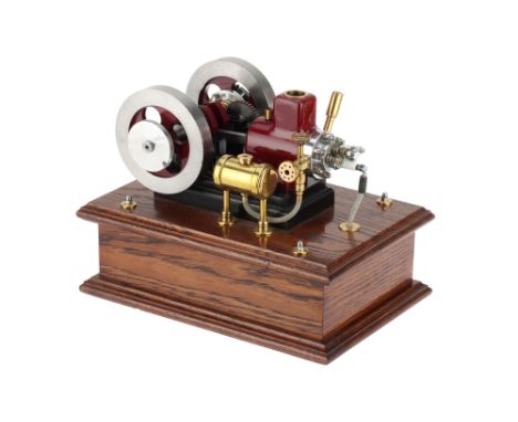 Model Hit &amp; Miss Open Crank Stationary Engine, the engine with mounted on a polished oak base, with counterweight open cr