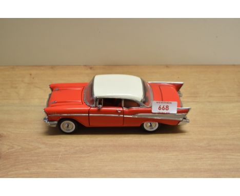 A 1992 Franklin Mint 1:24 scale Die-cast, 1957 Chevrolet Belair with tag and certificates, in card box with polystyrene cradl