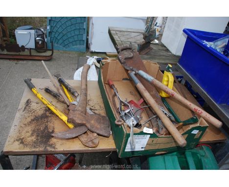 Miscellaneous tools including saws, axe, loppers, winch, bolt croppers etc.