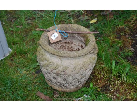 Ornate concrete garden planter, 11'' square approximately