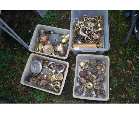 Good quantity of copper and brass lamp parts, four boxes in all.