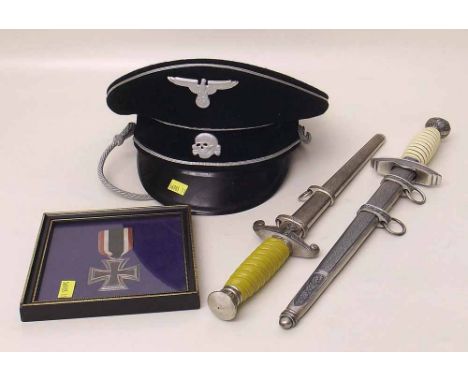 Reproduction German third reich army dagger, Luftwaffe dagger, SS cap also an iron cross. Condition report: see terms and con