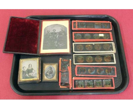 Collection of Children's magic lantern slides and three cased daguerrotypes. Condition report: see terms and conditions
