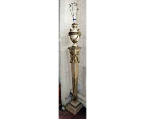 Edwardian plaster and gilt standard lamp, the top in the form of an urn with goats head decoration. Condition report: see ter