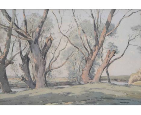 George Graham R.I., R.O.I., R.S.W. (1881-1949),  "Willows", signed, titled on gallery label - 'The Wroxham Art Gallery, Norfo