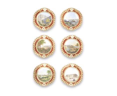 A rare set of six Nymphenburg topographical plates from an armorial service presented to the Ottoman Turkish Court, dated 184