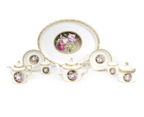 A Fürstenberg porcelain tête-à-tête service, circa 1780Painted with circular panels of small flower bouquets edged with a gil