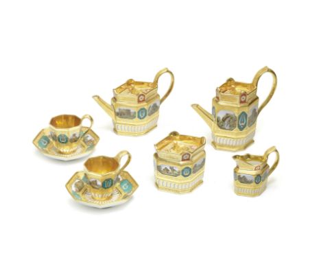 A rare Berlin part service, circa 1823-1832Comprising: a coffee pot and cover, a teapot and cover, a milk jug, a sucrier and 