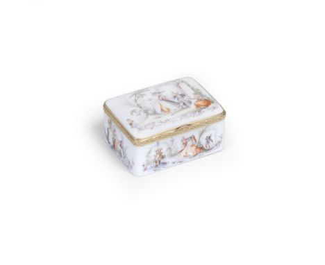 A Berlin gold-mounted rectangular snuff box, circa 1765Finely painted in a delicate palette with scenes of ladies in Turkish 