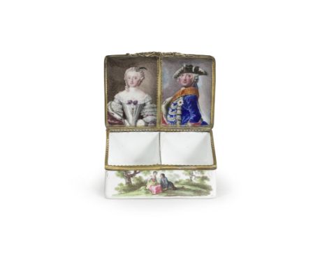 A German silver-gilt-mounted enamel snuff box, probably Berlin, circa 1770, depicting Frederick the GreatDecorated with Watte