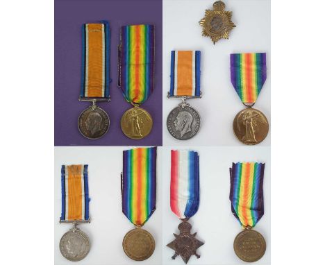 Four sets of WWI British medals, to include British War Medal 1914-1918 and Victory Medal for Private H. Hallsworth 376310 Ma