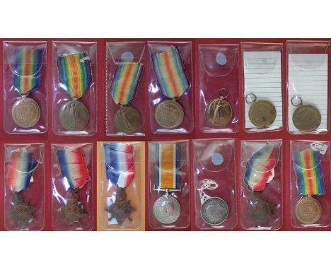 Fourteen individual WWI British medals, to include two British War Medal 1914-1918 for Private J. Elliot 20736 Northumberland