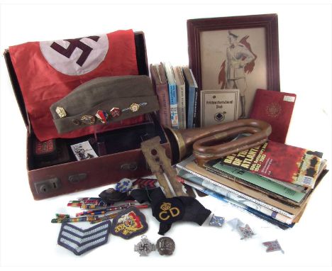 Suitcase of mixed WWII and later militaria and Third Reich items, to include DAF (Deutsche Arbeitsfront) German Workers Syndi