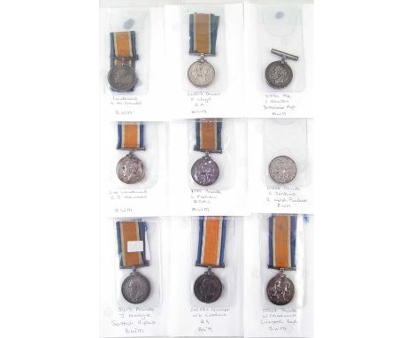 Nine WWI British War Medal 1914-1918, for J. Newton 4796 Yorkshire Regiment, E Lloyd 66809 Royal Artillery, Lieutenant A McDo