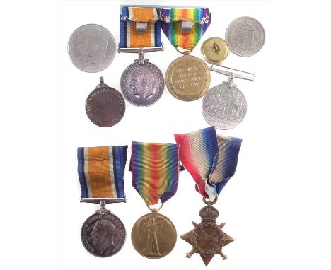 A collection of WWI and later medals, to include WWI Trio, British War Medal 1914-1918, Victory Medal and 1914-15 Star, for P