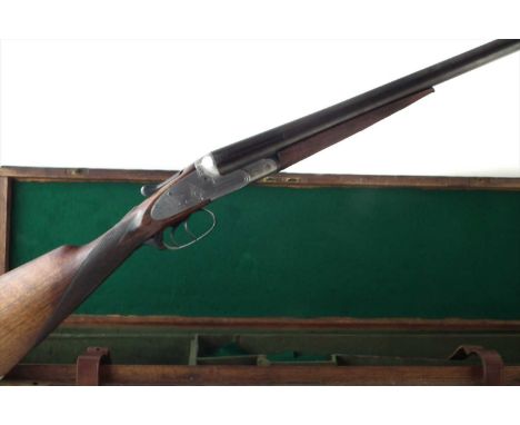 E.G. Higham 12 bore side by side sidelock shotgun with case, sleeved 26" barrels full and half chokes, serial number 58030 20