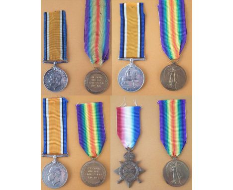 Three sets of WWI British medals, to include the British War Medal 1914-1918, and Victory Medal for Private H.V Clark Royal M