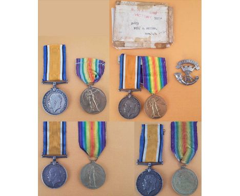 Four sets of WWI British War Medal 1914-1918, and Victory Medal, for Private W. McDonald 33293 Scottish Rifles, Private B.H. 