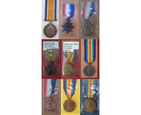 Nine WWI medals, to include a Belgian Victory Medal, Dutch Victory Medal, French Croix De Guerre 1914-1916, also British War 