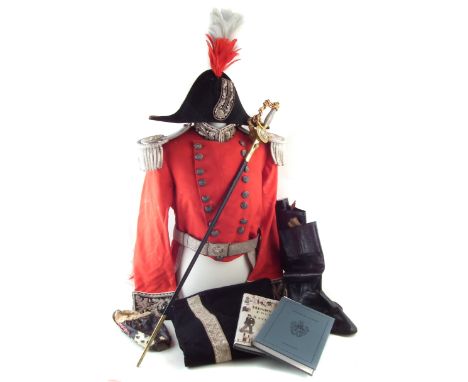 Uniform, sword and related items for Francis Pym (1849-1927) High Sheriff of Bedfordshire 1903, contained within a named tin 