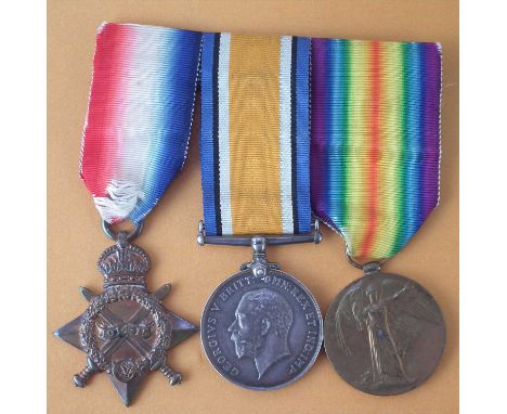 WWI Trio, British War Medal 1914-1918, Victory Medal and 1914-15 Star for Private R. Mallett Devon Regiment, 14735.