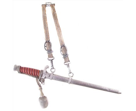 German Third Reich WWII Army dagger, with scabbard hanging straps, and portepee knot, the blade by Alcoso Solingen 40cm long 