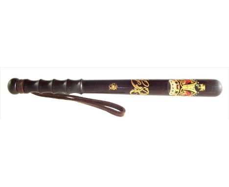 Police Truncheon by Hobson of Birmingham, stamped maker's mark to the top, painted with Royal Coronet and GR monogram, 40cm l