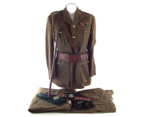 South Lancashire Prince of Wales Volunteers service uniform swagger stick and Sam Browne belonging to Major J G Swale, with s