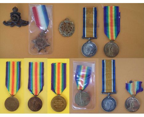 Two WWI British Medal sets and five individual medals, to include British War Medal 1914-1918 and Victory Medal for Private A